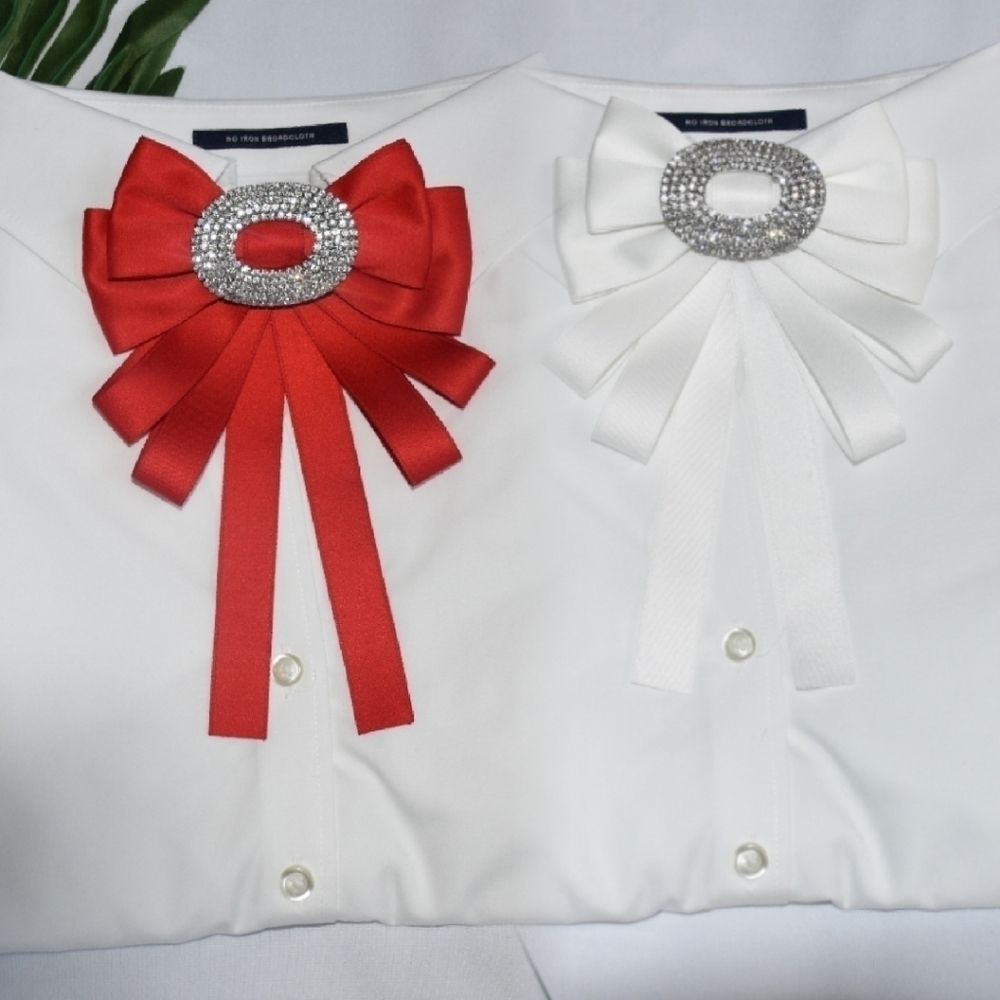 2 Pieces of Women Brooch Pre-tied Bowknot Pin Bow Ties with Rhinestones - Picture 4 of 11